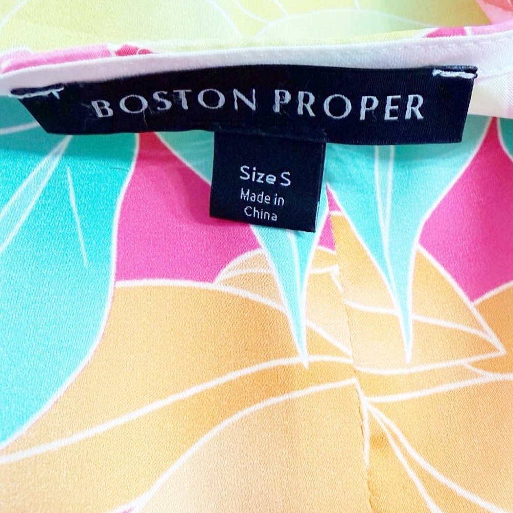 Boston Proper Mirrored Blooms Kate Tie Front Charmeuse Blouse Small Floral - Picture 7 of 10